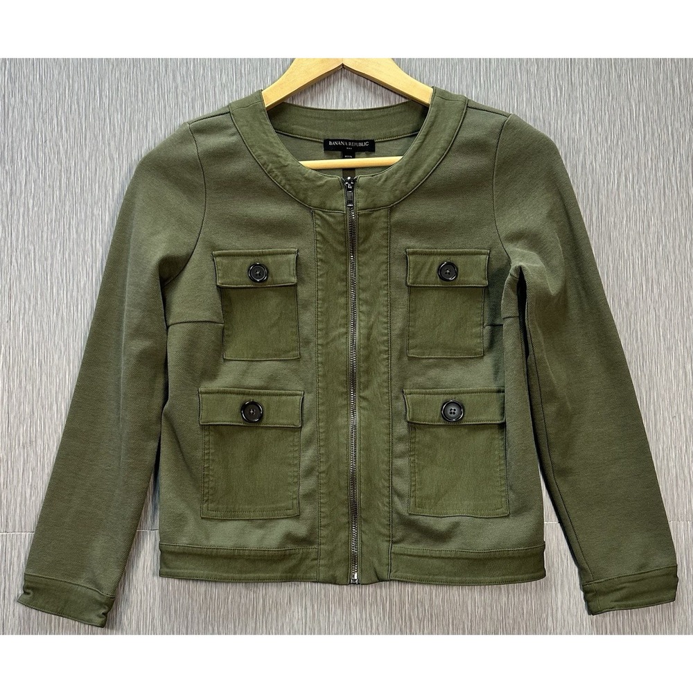 Banana Republic Women's Long Sleeve Utility Jacket Coat XS Olive Green‎
